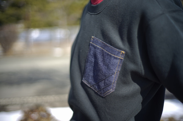 Denim pocket sweat shirts with zipper!!! (脱ぎ着しやすいスウェット） 3枚目の画像