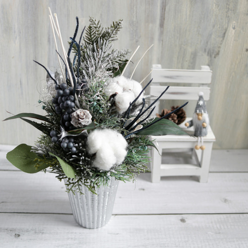 1点限り】シルクフラワーエレガントなツリーアレンジメント(グリーン）