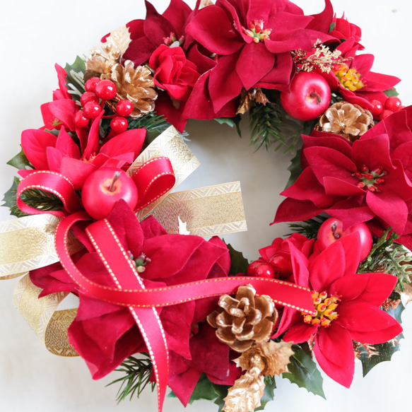 クリスマス～王道の赤いポインセチアリース 4枚目の画像