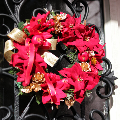 クリスマス～王道の赤いポインセチアリース リース はなごま屋 通販