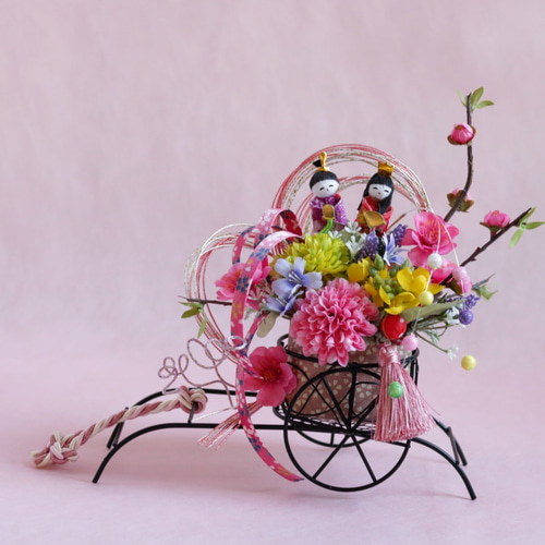 和風造花アレンジメント　花車御所車 和風造花アレンジメント花車御所車 和風造花アレンジメント 花車御所車