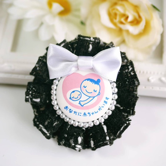 【m-01】マタニティロゼット♡ ツイードリボン♡ ハンドメイド♡ 初マタ♡ プレママ♡ 3枚目の画像