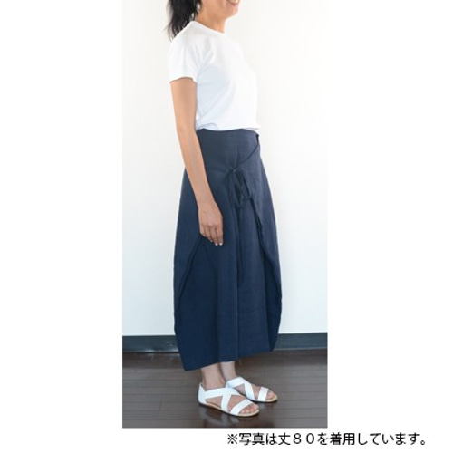 hariknitting ロングラップスカート ネイビーコットン リネンフラットラップスカート＜ネイビー／丈70＞ ロング
