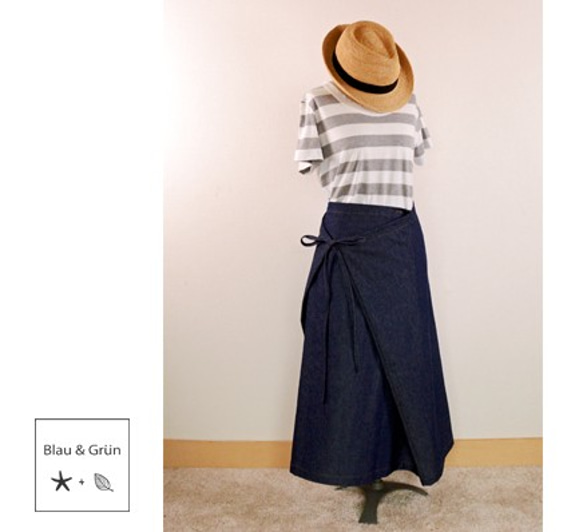 岡山デニム　ラップスカート　金茶ステッチ　～お好きな丈で～ 2枚目の画像