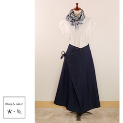 岡山デニム　ラップスカート　金茶ステッチ　～お好きな丈で～ 3枚目の画像