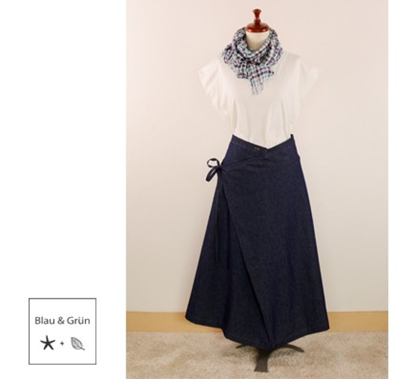 岡山デニム　ラップスカート　金茶ステッチ　～お好きな丈で～ 3枚目の画像