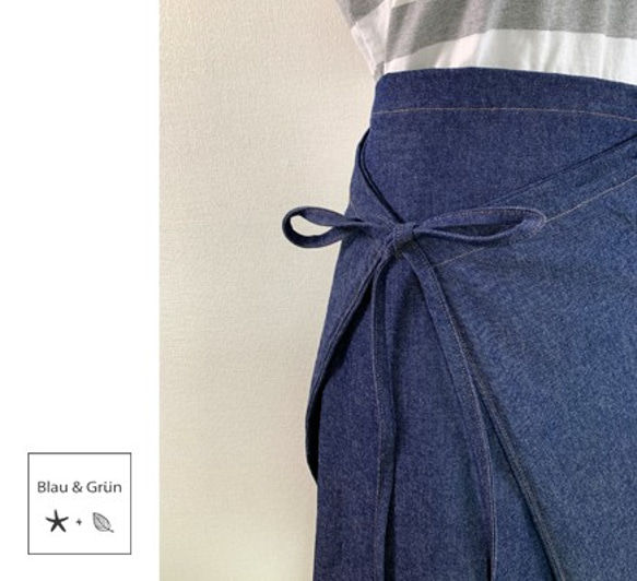岡山デニム　ラップスカート　金茶ステッチ　～お好きな丈で～ 4枚目の画像