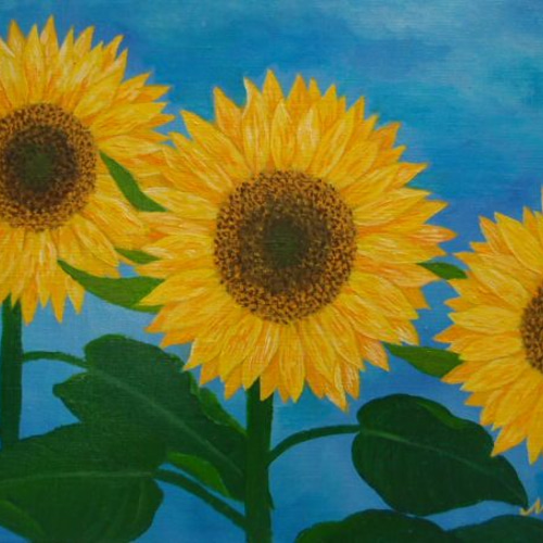 送料無料「ひまわり」透明水彩原画F6サイズ額装込み 絵画 窪田