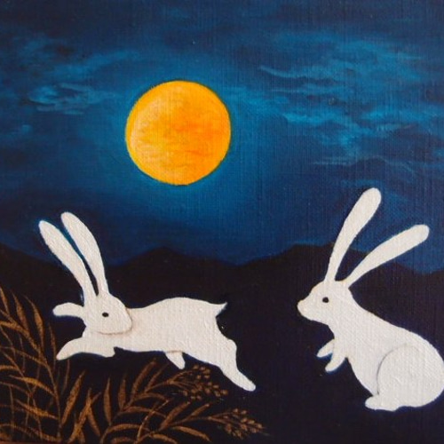 おつきみ、うさぎⅡ！（F0号） 絵画 ミー 通販 303099｜Creema(クリーマ)