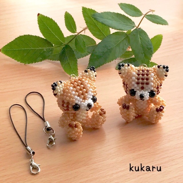 あかね★ビーズストラップ あみぐるみ☆フード猫ちゃん＆チビくまちゃん