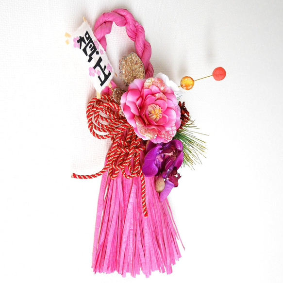 しめ縄 正月飾り 和モダン リース タッセル 桃色 ピンク ow-10 3枚目の画像