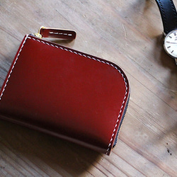 Small Wallet 〜Cordovan〜 BURGUNDY L字ファスナーマルチミニウォレット 1枚目の画像