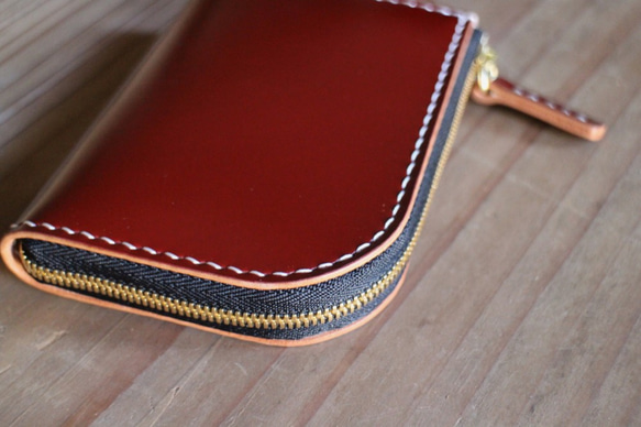 Small Wallet 〜Cordovan〜 BURGUNDY L字ファスナーマルチミニウォレット 4枚目の画像