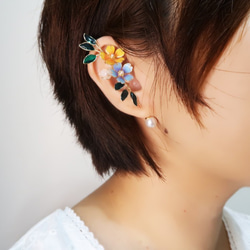 彩色小花穿刺樹脂耳環  925銀針/耳夾 第7張的照片