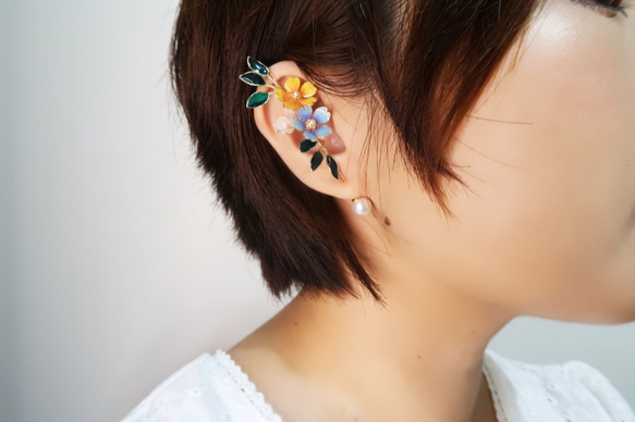 彩色小花穿刺樹脂耳環  925銀針/耳夾 第7張的照片