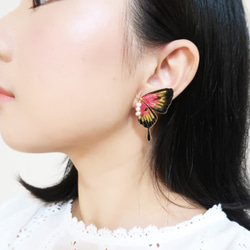 Miss Paranoid 偏執狂小姐 雛菊與金紅色燕尾蝶 樹脂耳環 成對販售  925銀/鋼針 第3張的照片