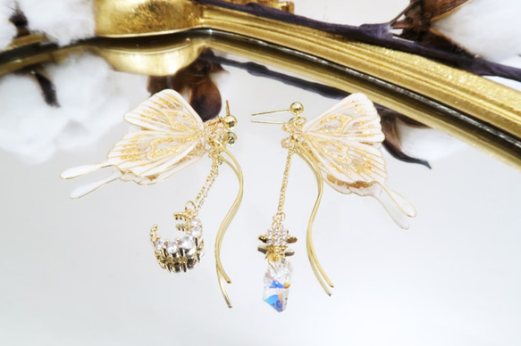 Miss Paranoid 偏執狂小姐 透白金箔蝴蝶樹脂耳環 925銀/鋼針 第2張的照片