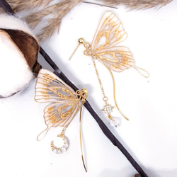 Miss Paranoid 偏執狂小姐 透白金箔蝴蝶樹脂耳環 925銀/鋼針 第3張的照片