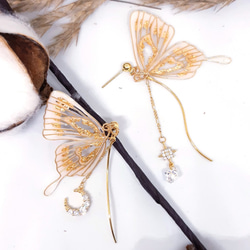 Miss Paranoid 偏執狂小姐 透白金箔蝴蝶樹脂耳環 925銀/鋼針 第7張的照片