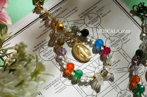 【生命の樹タリスマン・-The World- 虹の雷環】ストラップ・水晶・ラブラドライト・レインボーオブシディアン…等 1枚目の画像