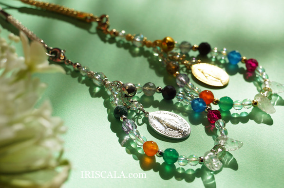 【生命の樹タリスマン・-The World- 虹の雷環】ストラップ・水晶・ラブラドライト・レインボーオブシディアン…等 2枚目の画像