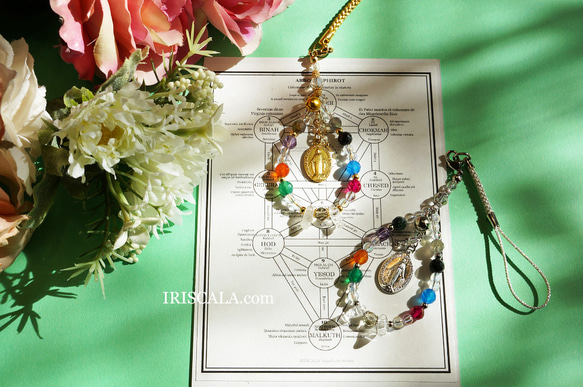 【生命の樹タリスマン・-The World- 虹の雷環】ストラップ・水晶・ラブラドライト・レインボーオブシディアン…等 3枚目の画像