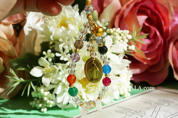 【生命の樹タリスマン・-The World- 虹の雷環】ストラップ・水晶・ラブラドライト・レインボーオブシディアン…等 4枚目の画像