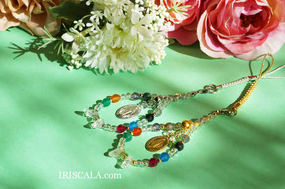 【生命の樹タリスマン・-The World- 虹の雷環】ストラップ・水晶・ラブラドライト・レインボーオブシディアン…等 5枚目の画像