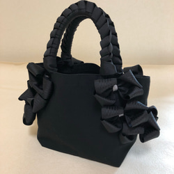 リボンバッグマイコバックmaikobag❤︎ブラックバッグブラックエンボスリボン 2枚目の画像