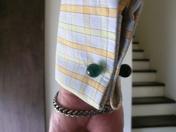 螺母袖扣鏈接天然石瑪瑙和綠色瑪瑙復古風格 第5張的照片