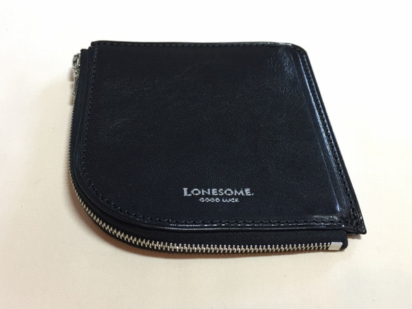 SALE !!意大利皮革，薄型L型緊固件短錢包。黑 第1張的照片