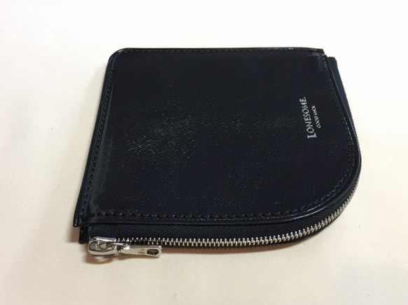 SALE !!意大利皮革，薄型L型緊固件短錢包。黑 第2張的照片