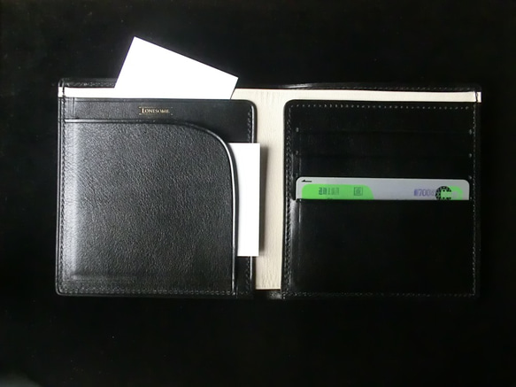 お札とカードの２つ折り財布　スマートスタイル、ビジネスにも。ブラック 3枚目の画像