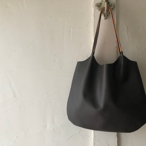 くたくた本革トートバッグL：シュリンク 焦茶 生活防水レザー トート