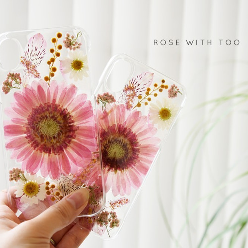 早割】40％OFF!! ガーベラの押し花スマホケース type.E iPhoneケース  