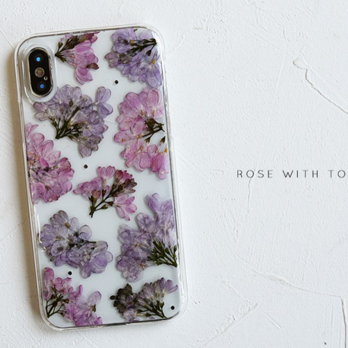 りらっくまページ★押し花ケース 押し花iPhoneケース*ライラックの押し花スマホケース iPhone