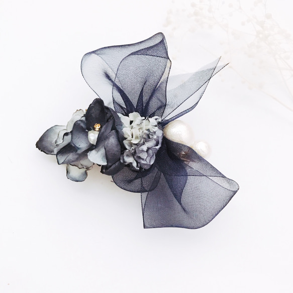 Floral mini Barrette（Blue） 1枚目の画像