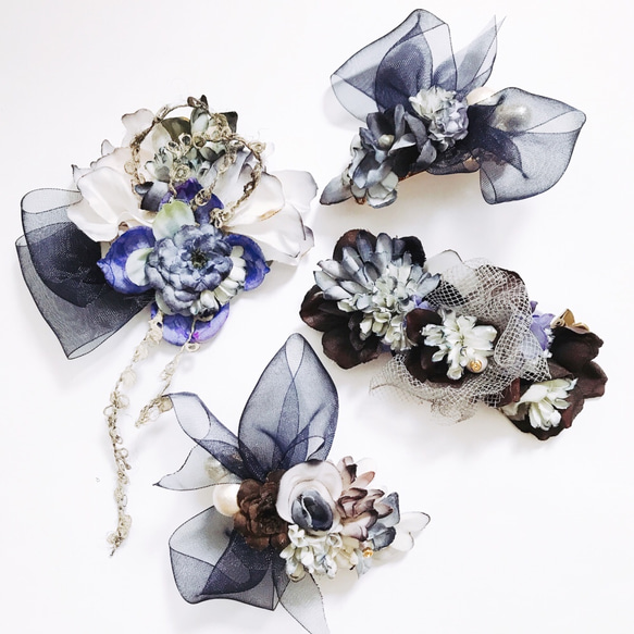 Floral mini Barrette（Blue） 4枚目の画像