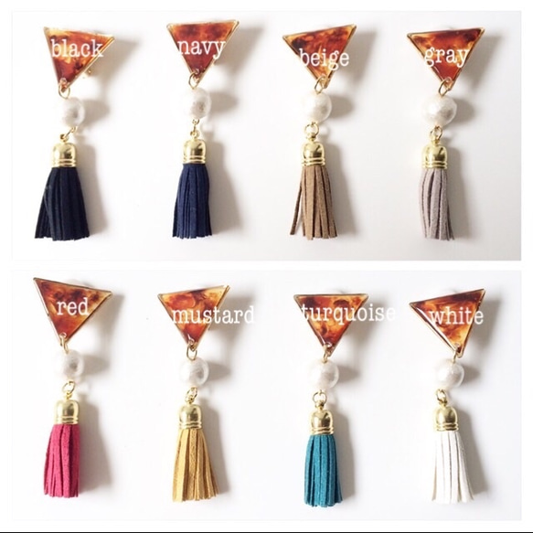 【yuki.4724様order】Amber Triangle×Tassel Earring (Beige) 3枚目の画像