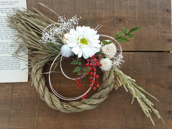 お正月飾り＊ダリアとペッパーベリーのしめ縄wreath 4枚目の画像