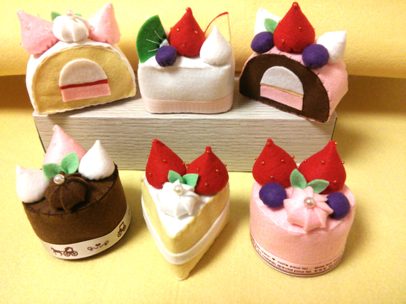 ハンドメイド フェルトスイーツ ケーキ6個セット ままごと おもちゃ 
