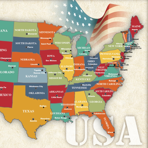 アメリカ地図アート✦大判ポスターやパネルも可✦アースカラーアメリカン✦大きいUSAマップインテリアアートレトロ✦21 2枚目の画像