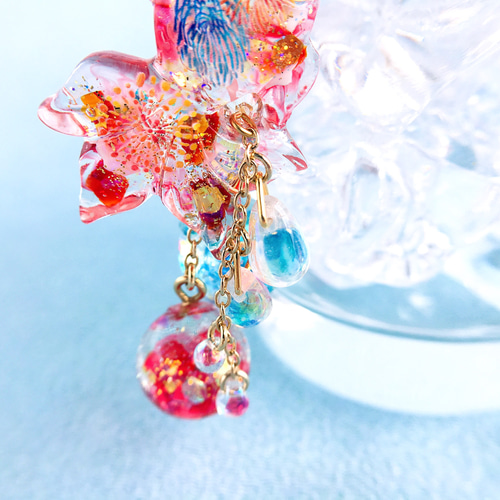 金魚レジンヘアクリップ花火大会ヨーヨー 金魚 レジン ヘアクリップ