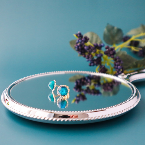 1点作品☆大粒枠ブルーグリーンクォーツピアス　イヤリングに変更可能☺︎ 1点作品☆大粒枠ブルーグリーンクォーツピアス イヤリングに変更