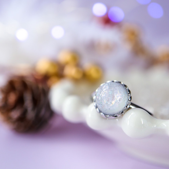 《白雪》1粒リング snow white  色が変わる 雪 冬 白 ホワイト クリスマス 指輪 2枚目の画像
