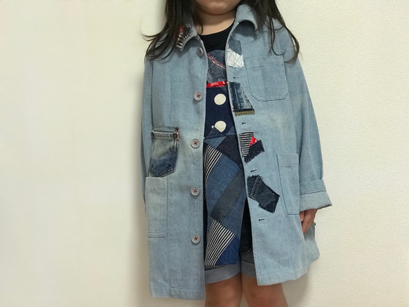 送料無料】デニム リメイク ハンドメイド キッズ110cm カバーオール