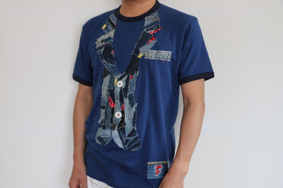 【送料無料】デニム リメイク ハンドメイド T/C半袖Tシャツ180503 1枚目の画像