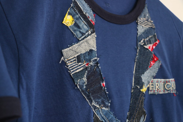 【送料無料】デニム リメイク ハンドメイド T/C半袖Tシャツ180503 4枚目の画像