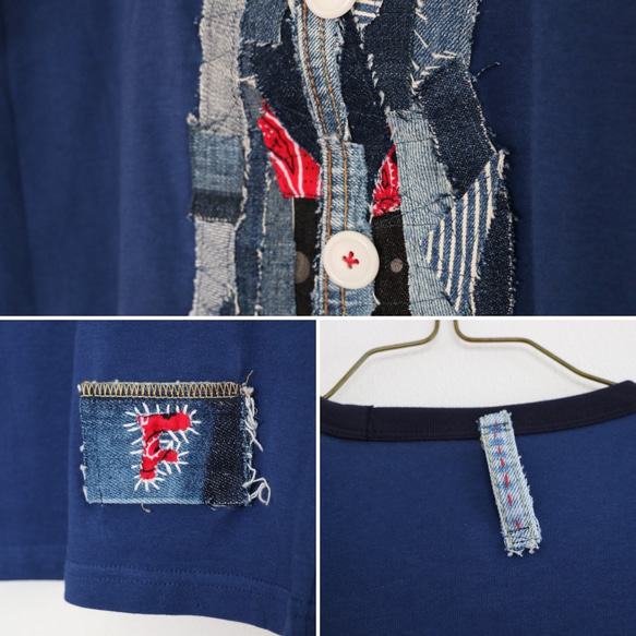 【送料無料】デニム リメイク ハンドメイド T/C半袖Tシャツ180503 5枚目の画像