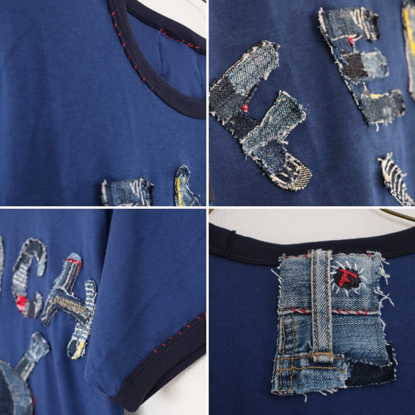 【送料無料】デニム リメイク ハンドメイド T/C半袖Tシャツ180503 5枚目の画像